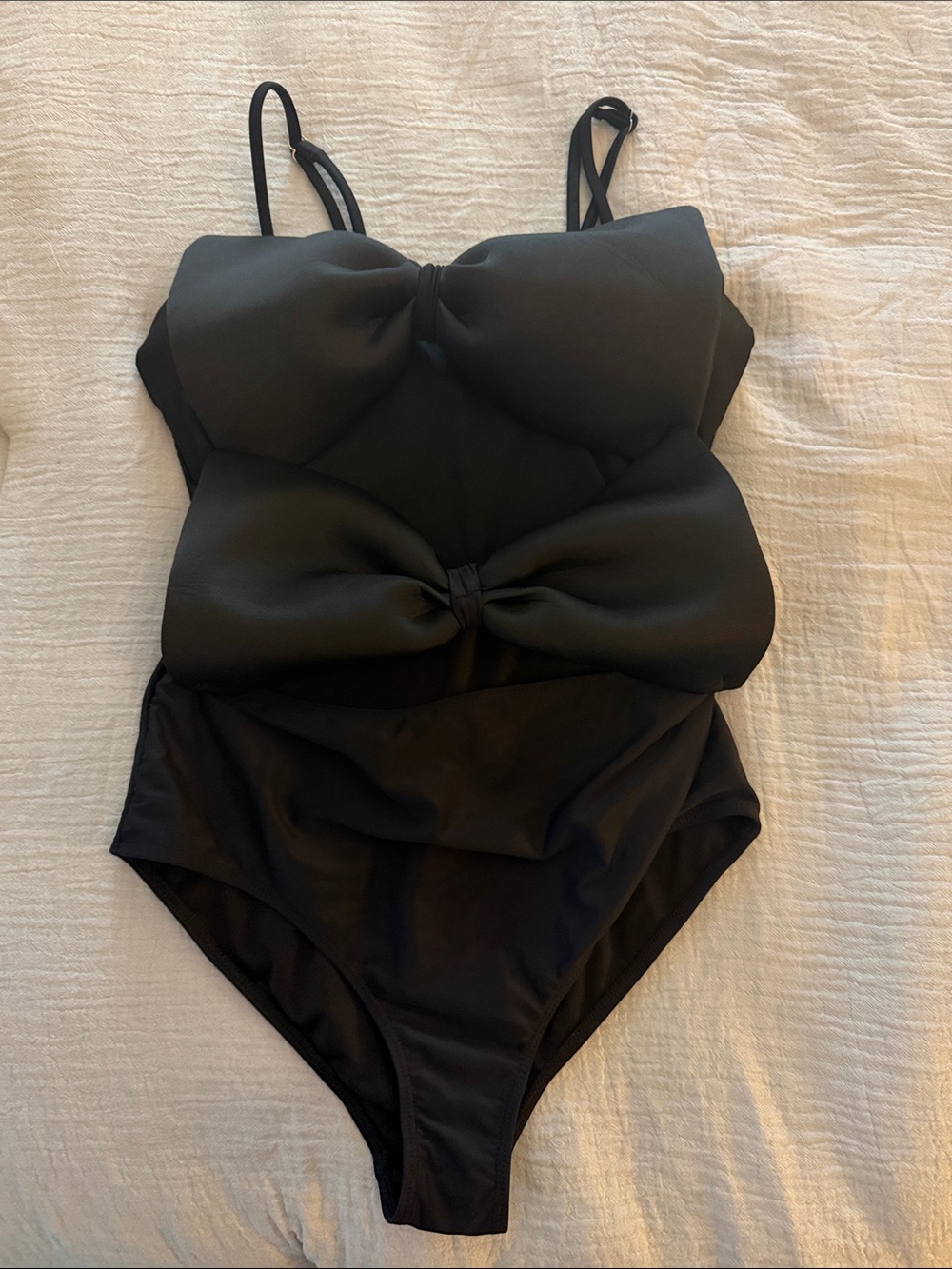 Black One-Piece Swimsuit with Front Bow Detail